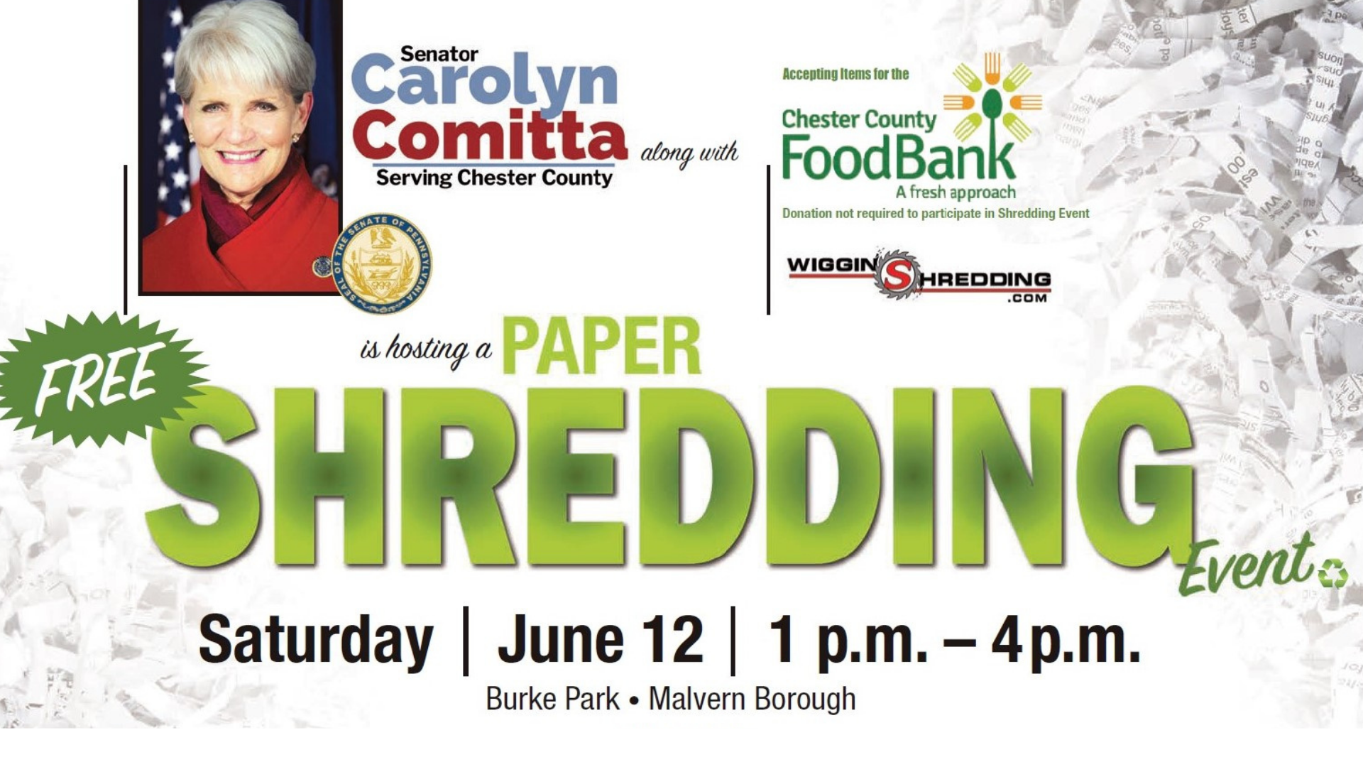 Sen. Comitta to Hold Free Shredding Event June 12 in Malvern Senator