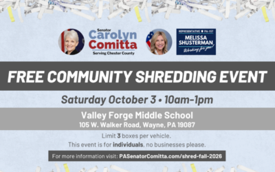 Comitta, Shusterman to Host Free Community Shredding Event at Valley Forge Middle School Oct. 3
